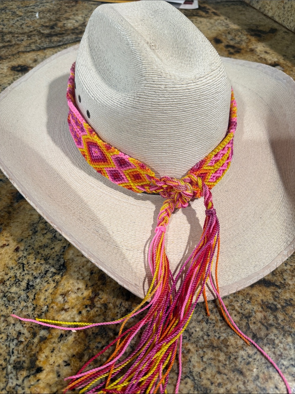 Handmade MAYAN woven bright  Pink& Yellow Friendship Everything roped  tie